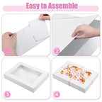 5 Set Corrugated Full Sheet Window Cake Box 26x18x4 Inch with Cake Board and Pink Satin Ribbon Heavy Duty Large Rectangle Bakery Boxes with Window White Bakery Boxes for Packaging Cupcake