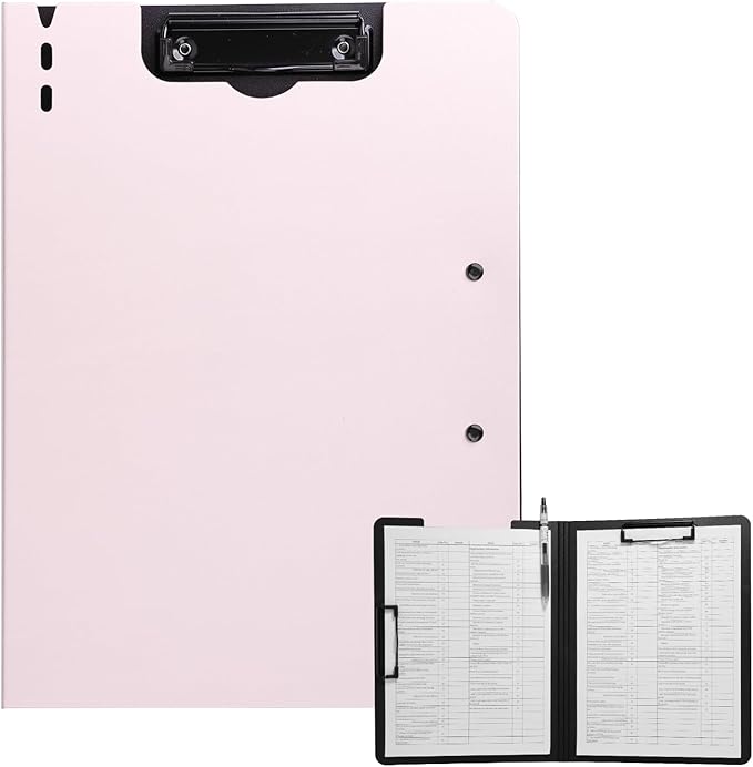 Clipboard Folder, A4 Foldable Clipboard with Horizontal and Vertical Double Metal Clips, 360 Degree Foldable Binder Clipboards with Pen Holder, File Cover Work Folder Clipboards, Pink