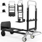 3-in-1 Heavy Duty Folding Hand Truck, 500LB Capacity Convertible Steel Dolly Cart with 360° Swivel Wheels & Telescopic Handle, Foldable Utility Wagon for Moving, Warehouse and Shopping