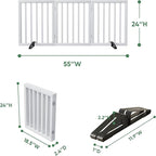 Dog Gate, Bamboo Freestanding Dog Gates for Doorways, Foldable Dog Gate Indoor, Pet Gates for Doorways Bedroom, Puppy Gate with Metal Support Feet, Room Divider 3 Panels (White)
