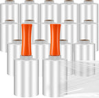Jutom 16 Pcs Stretch Wrap Roll Plastic Wrap for Moving with 2 Handles 5" x 1000 ft Packaging Shrink Film Self Adhering Shipping Supplies for Moving Furniture Pallet(Clear, Orange)