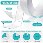 Double Sided Tape Heavy Duty 1.2in×20ft, Nano Tape Double Sided, Removable Traceless Two Sided Adhesive Tape, Clear Mounting Tape Double Sided Tape for Walls, Hanging Picture,Poster,Carpet