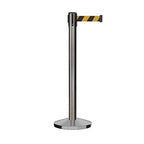 Crowd Control Warehouse CCW Series RBB-150 - Set of 2 Stanchion Retractable Belt Barriers - 16 Foot, Black & Yellow Diagonal Belt with Satin Stainless Steel Post - Easy Assembly