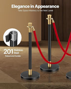 VEVOR Stanchions and Velvet Ropes, 6 Pcs Crowd Control Barriers with 4 Red Velvet Ropes, Stainless Steel Stanchion Post Queue with Sand Injection Hollow Base for Theater, Wedding, Party Supplies