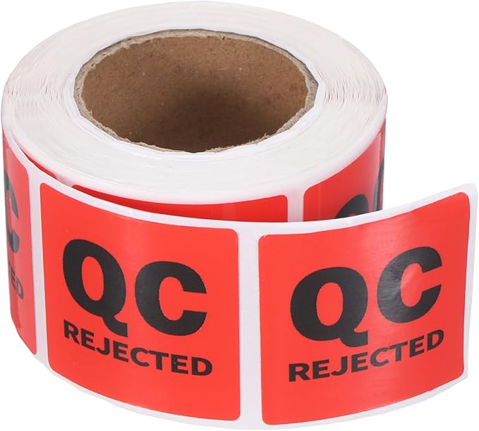 PATIKIL 360 Pcs 1 Roll QC Rejected Labels, 1.5 Inch Square Inventory Control Adhesive Round Labels Food Service Quality Control Stickers for Warehouse Management Inspection, Red