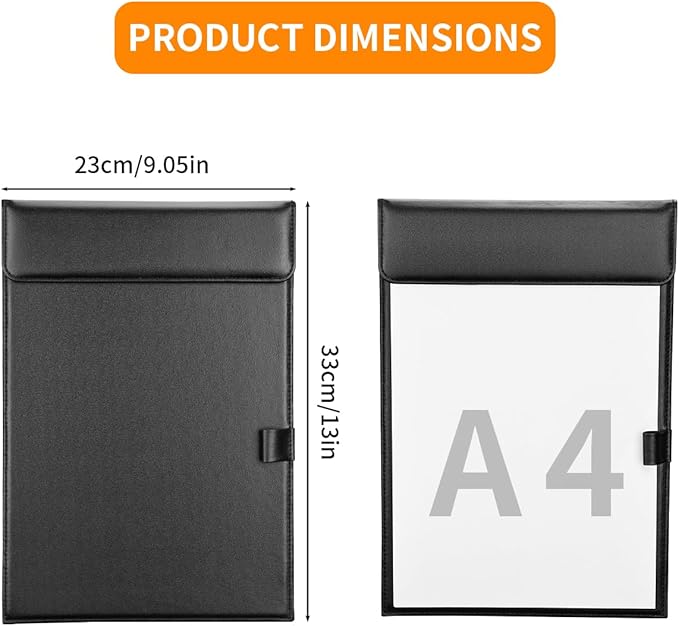 KINGFOM PU Leather Hardboard Office Clipboard, Magnetic Clip A4 Letter Size Clip Boards with Pen Holder for Nurses, Students, Teacher Black 4 Pack