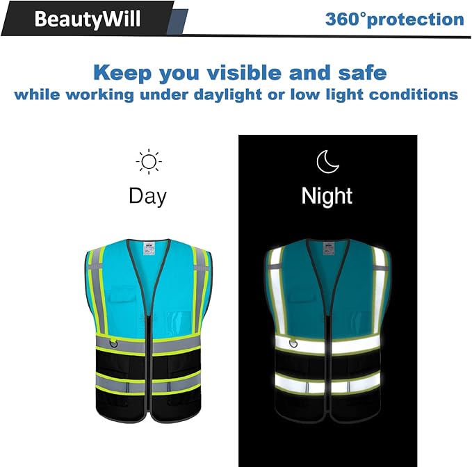 BeautyWill Custom Logo Safety Vest Class2 High Visibility Reflective Vest Breathable Construction Vest