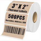 3" x 2" Thermal Labels Stickers Brown, Thermal Printer Shipping Stickers, Multipurpose Inventory Self-Adhesive Direct Thermal Label for Small Business (500 Labels/Roll)