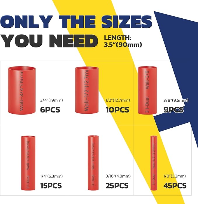 haisstronica 32 Feet 110pcs 3:1 Heat Shrink Tubing With Rich Hot Melt Adhesive -Marine Grade Heat Shrink Tubing 3.5"Length Perfect for Electrical Wiring And Insulation-6 common sizes 1/8"-3/4" (Red)