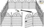 Tall Garden Animal Barrier Fence With Gate,40 in(H)×27 in(L) 12 Panels Dog Digging Fence Barrier, Black Metal Temporary Fences, Reusable Defense Fencing For Outdoor Yard. Total 26.2 Ft│Patented