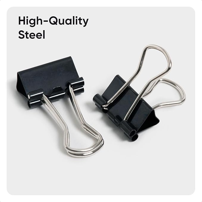 U Brands Binder Clips, Micro 1/2-Inch Width, 1/5-Inch Paper Holding Capacity, Black and Silver Steel, 100-Count - 650U08-24