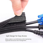 3/8" 50ft Braided Cable Sleeve Split Wire Loom Tubing – Expandable Cord Protector for USB, Power Cords, Audio/Video Cables – Cat Chew Proof, Durable Wire Management Sleeving (Black)