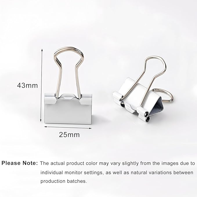 50 Pack Medium White Binder Clips 1 Inch (25 mm), Colored Paper Clamps, Middle Size Paper Clips for Office Home School Business 1"