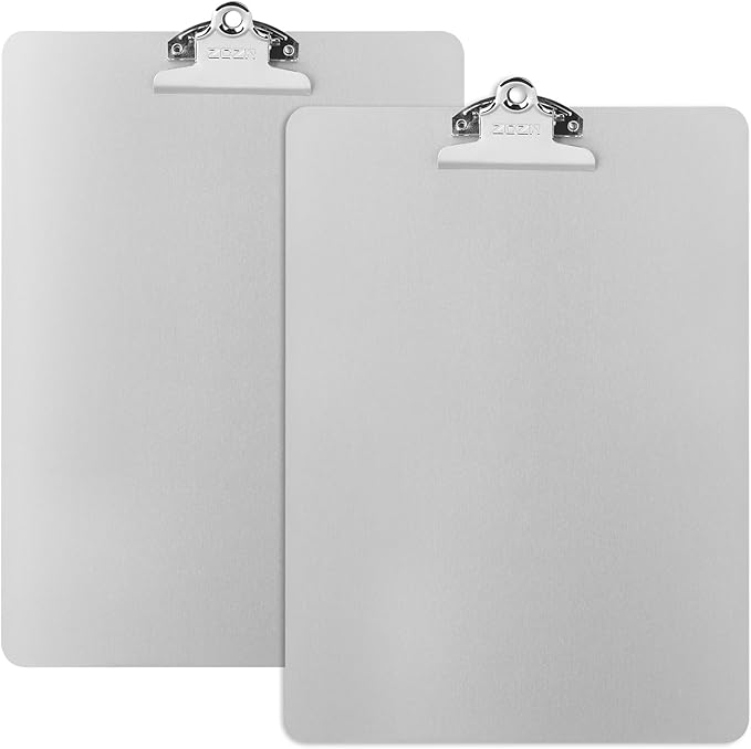 ZCZN Metal Clipboard, 2 Pack Heavy Duty Aluminum Clipboards 12 x 9 Inches, A4 Letter Sizer Document Holder with High Capacity Clip, Suitable for School, Office, Jobsite or Medical Staff, Silver