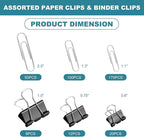360 Pcs Paper Clips and Binder Clips Assorted Sizes, Large Medium Small Size Silver Paper Clips & Black Binder Clips with Container, for Office, Home, School Supplies