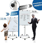 Mobile Dry Erase Board – 40x28 inches Height Adjustable Magnetic Portable Whiteboard Stand Easel White Board Flipchart Easel Board with 25 Sheets Paper Pad (40''x28'' White)