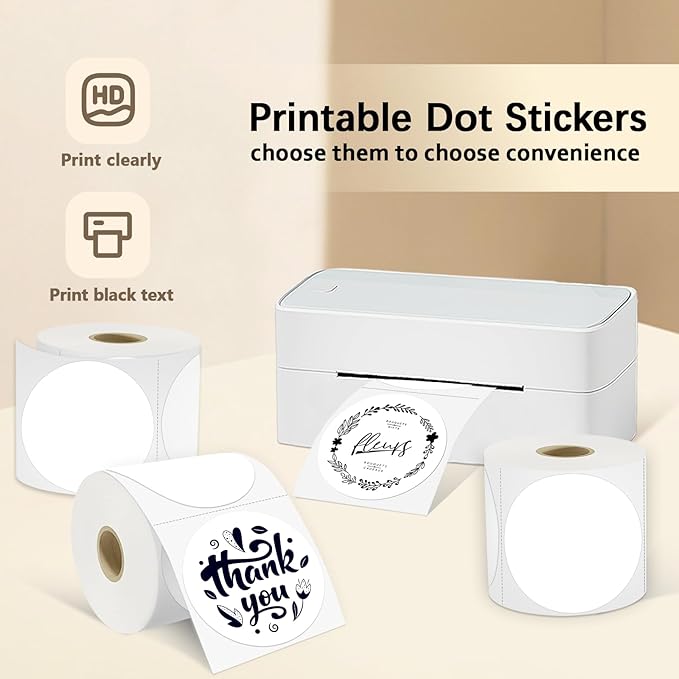 3 X 3 Inch Round Thermal Labels Circle Color Coding Labels Printable Waterproof 500PCS Round Stickers Adhesive Writable for Home, Garage, DIY Sticker, Barcodes,4 Rolls of White