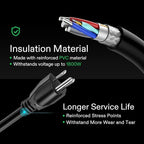 VIVOSUN 50 ft Extension Cord, 3-Outlet Power Strip with 1800W Surge Protection, 15A 14 AWG, Flat Heavy Duty Extender for Indoor Outdoor Use, Garden Home Office, Black