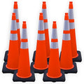 BESEA 8 Pack 36” Traffic Cones, Orange PVC Safety Cones with 6" + 4" Reflective Collars, Heavy Duty Weighted Base for Parking, Roadway & Construction Zone Control