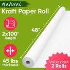 48" x 1200" (100 ft) White Kraft Paper Roll - Value Pack of 2, 45 lbs Thickness, Made in USA - Odorless, Non-Toxic, Safe for Kids - School, Bulletin Board Paper