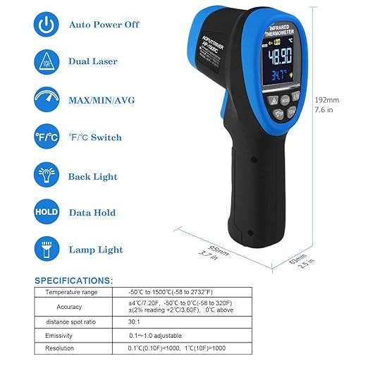 High Temperature IR Thermometer -58℉- 2732℉,Dual Laser Industrial Pyrometer 30:1 Non Contact Digital Thermometer Gun with Large LCD Color Display Blacklight and Flashlight, Adjustable Emissivity