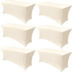 Obstal 6 Pack Stretch Spandex Table Covers for 6 Foot Tables - 6 FT Universal Rectangular Fitted Tablecloth Protector for Wedding, Banquet, Party (Cream, 72 Length x 30 Width x 30 Height Inches)