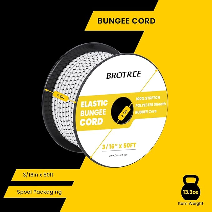 Bungee Cord Elastic Shock Cord 3/16" x 50' Bungee Rope for DIY, Tie Downs, Kayak and Outdoor - White&Black