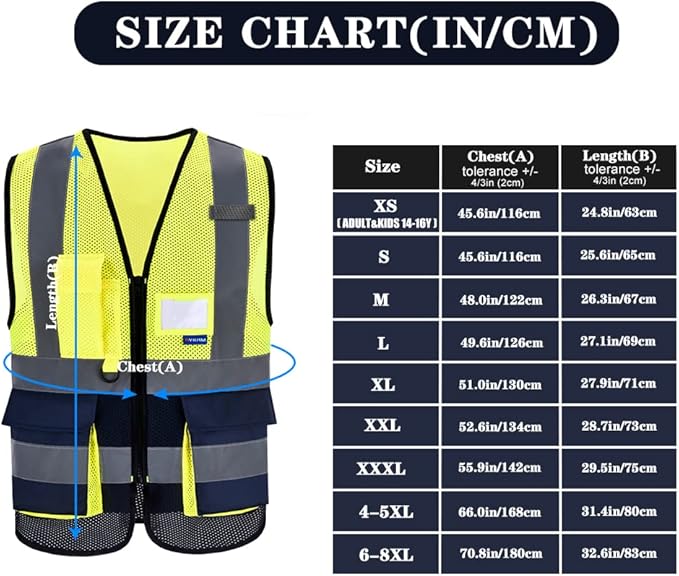 A-SAFETY High Visibility Mesh Safety Reflective Vest with Pockets and Zipper,Hi Vis Viz Reflective Safety Vest(Yellow&Navy Mesh M)