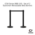Crowd Control Warehouse CCW Series RBB-150 - Set of 2 Stanchion Retractable Belt Barriers - 16 Foot, RED"Authorized Access ONLY" White Letter Belt with Black Steel Post - Easy Assembly