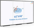 Large White Board for Wall,Magnetic Dry Erase Whiteboard,Foldable 60x48 Inches,Black Aluminum Frame, with 3PCS Detachable Marker Trays for Office and Home