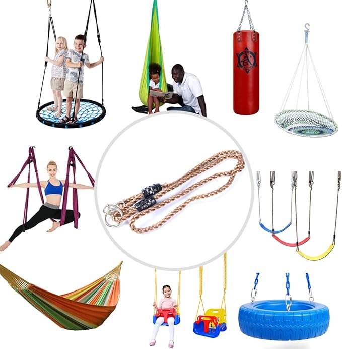 Porch Bench Swing Nylon Ropes Indoor Outdoor 8 ft Extra Long Adjustable Hammock Swinging Chair Straps Hanging Kit for Adjustment or Extension - Holds to 700lbs Set of 2