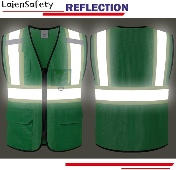 Hi Vis Reflective Safety Vest for Men Women with Multiple Pockets High Visibility Mesh Construction Work Vest,Meets ANSI/ISEA Standards(EK1-178-Green-M)