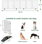 Dog Gates for Doorways, Tall Dog Gate Indoor, Foldable Pet Gates for Doorways Bedroom, Freestanding Puppy Gate with Metal Support Feet, Room Divider,6 Panels (White)
