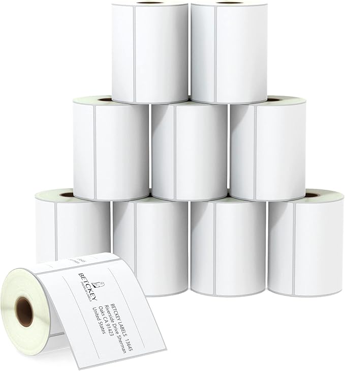 BETCKEY - 4" x 4" (102 mm x 102 mm) Shipping & Large Square Labels Compatible with Zebra & Rollo Label Printer,Premium Adhesive & Perforated [10 Rolls, 3500 Labels]