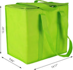 Ezek Reusable Insulated Grocery Bags in Green, Stand Upright, Double The Sturdy Zipper, Eco-Friendly Heavy Duty Non-Woven Reinforced Bottom & Handles.