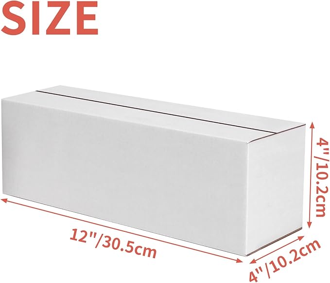 25 Pack Small Shipping Boxes 12x4x4 Inches, White Corrugated Cardboard Box for Shipping, Packing, Business, DIY
