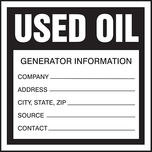 Accuform Signs MHZW34PSC Adhesive Coated Paper Hazardous Waste Label, Used Oil", 6" Length x 6" Width, Black/White (Pack of 100)