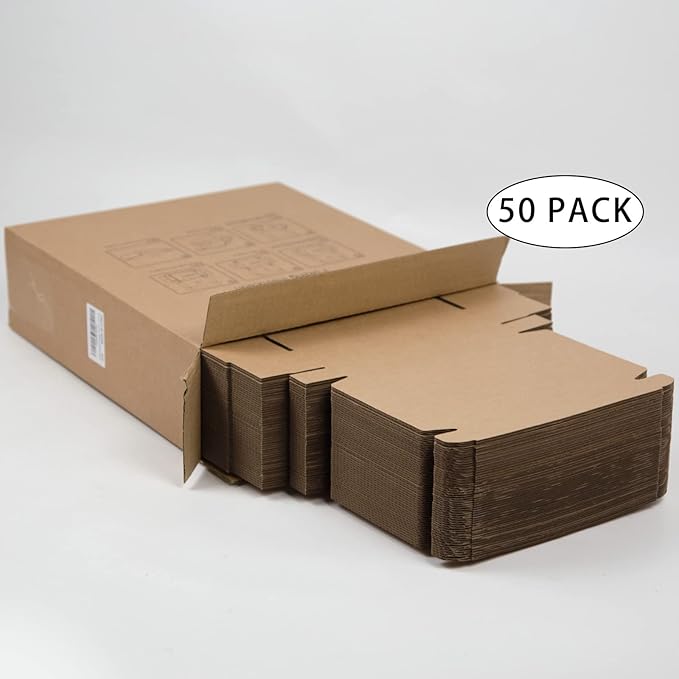 50 Pack 7x5x1 Inches Small Shipping Boxes, Brown Corrugated Cardboard Boxes, Moving Mailing Packing Box
