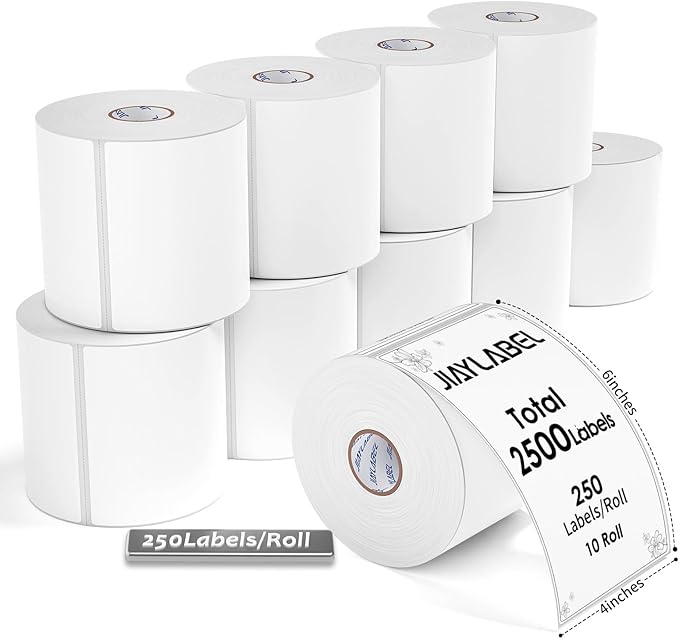 4x6 Thermal Mailing Labels for Direct Thermal Label Printer Shipping Sticker Paper for Address Postage Big Packing 250 Labels/Roll, 10 Rolls, Total 2500PCS