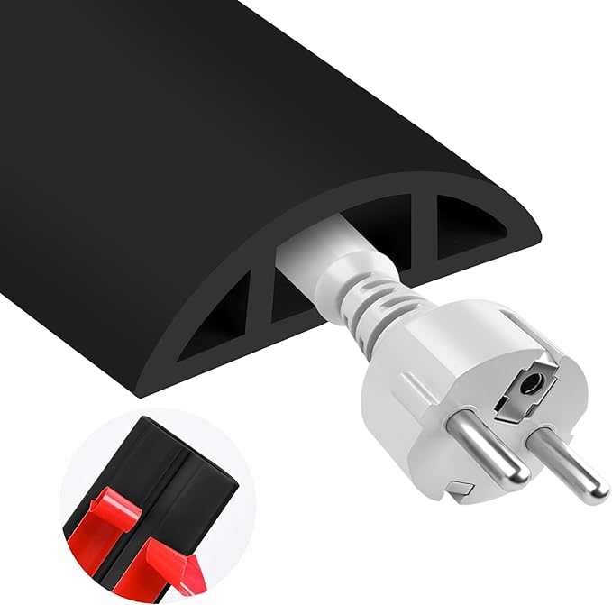 MYFAMIREA 10FT Floor Cord Cover for Wire Self Adhesive Cable Cavity Management PVC Extension Cord Hider Power Floor Wire Protector Cover Prevent Cable Trip for Office Home Outdoor (Black, 1.97'')