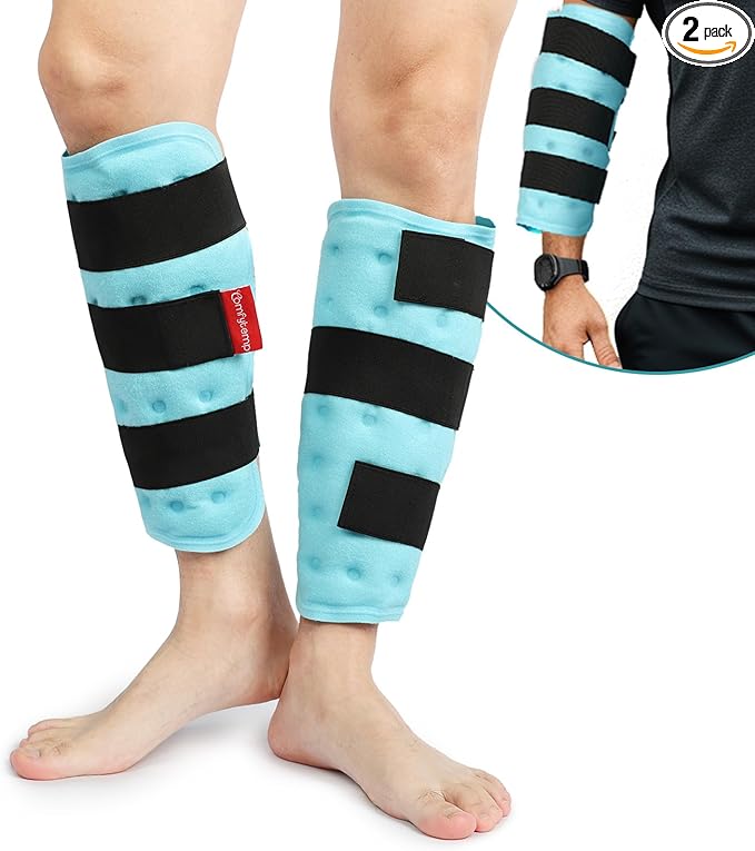 Comfytemp Calf Shin Splint Ice Packs for Injury Reusable, FSA Eligible HSA, Elbow Gel Pad Wrap, Hot Cold Compress Freeze Sleeve for Swelling, Varicose Veins, Tendonitis, Knee, Leg, Surgery Gift, 2 Pcs
