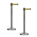 CCW Series RBB-100 - Set of 2 Stanchion Retractable Belt Barriers (11 Foot Belt, Yellow with"Caution - Wet Floor" Black Letters Belt with Satin Stainless Steel Post)