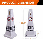 26.5" Caution Cones, 4-Sided Visible Safety Signs with Heavy Rubber Base, Warning for Slip & Fall Prevention, Indoor/Outdoor Use (4, No Parking-White, 26.5 inch)