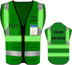 YOWESHOP High Reflective Visibility Safety Vest Custom Your Logo Safety Workwear with Reflective Strips and Pockets