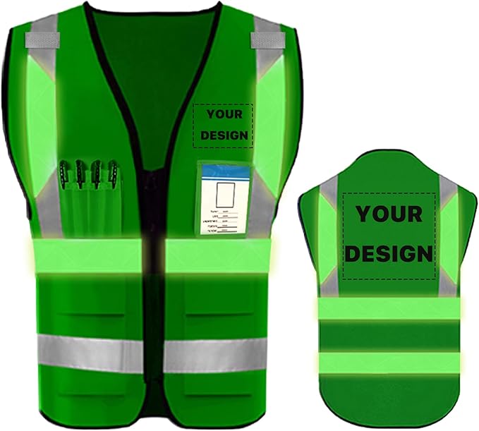 YOWESHOP High Reflective Visibility Safety Vest Custom Your Logo Safety Workwear with Reflective Strips and Pockets