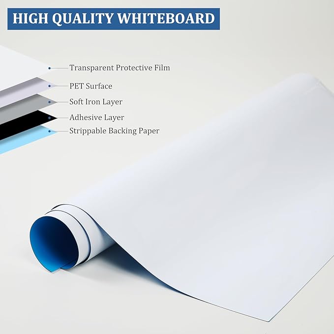 Whiteboard Adhesive Contact Paper, 36×24in Magnetic Whiteboard Roll, Dry Erase Board for Wall. Ideal for Schools, Offices, and Homes. Includes Markers and Dry-Erase Board.