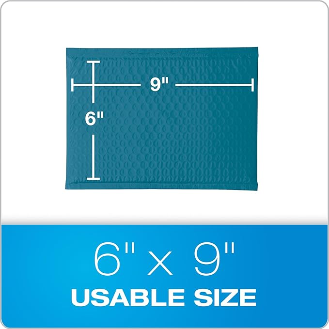 Quality Park Bubble Mailers, 6 x 9 Inch, Blue Poly Mailers, Padded Envelopes, Shipping Envelopes, Water Resistant, Self Seal, 50 Per Box (QUA85862)