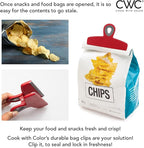 COOK WITH COLOR Bag Clips - Heavy Duty Chip Clip and Refrigerator Magnet Clips for Food Storage with Air Tight Seal Grip, Red, Pack of 4 Large Clips
