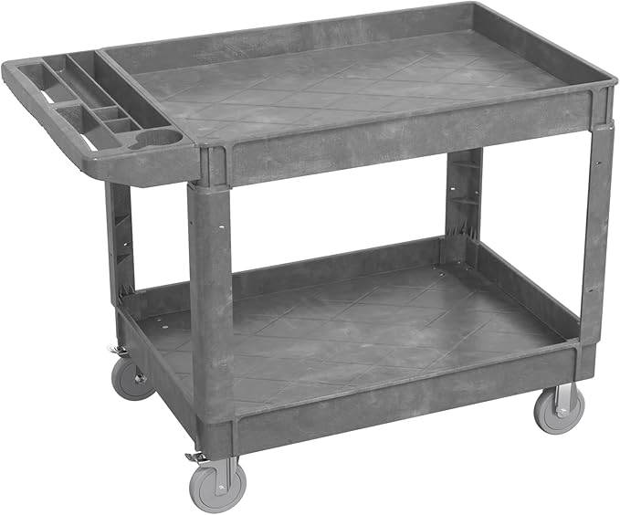 550LBS Utility Cart, 2-Tier 46x25 Inch Utility Cart with Wheels,Heavy Duty Service Cart-Lipped Shelves,Ergonomic Storage Handle and Swivel Wheels for Warehouse, Garage, Cleaning,Gray