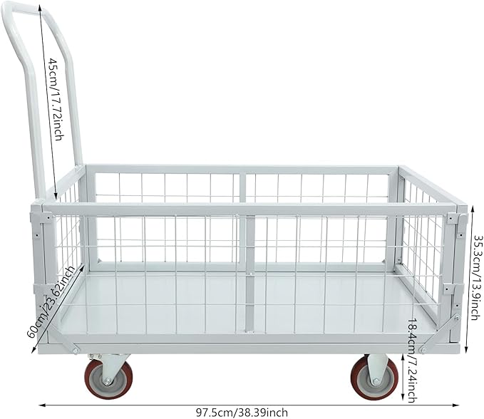 4-in-1 Platform Truck Cart, Foldable Hand Truck with Cage, Heavy Duty Platform Truck Cart with Casters for Laundry/Groceries/Garage/Warehouse, 2200 lbs Capacity